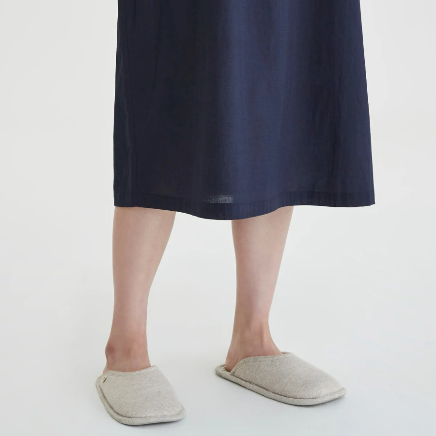 JAJU Pure Cotton Long-Sleeve Pajama Dress (Navy) — комфорт и натуральность для домашнего уюта
