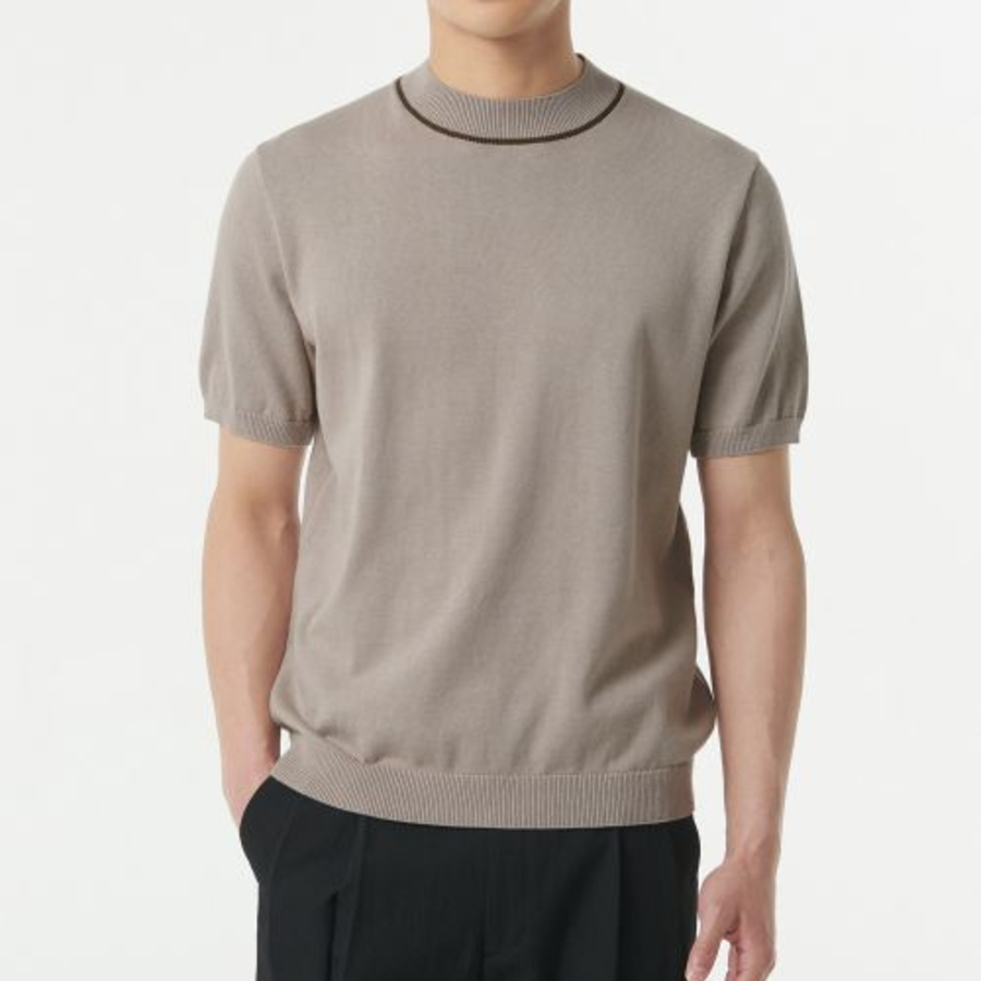 Mock Neck Tipping Short Sleeve Knit [Mushroom]