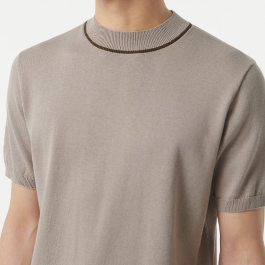 Mock Neck Tipping Short Sleeve Knit [Mushroom]