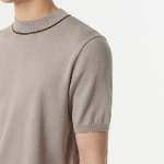 Mock Neck Tipping Short Sleeve Knit [Mushroom]
