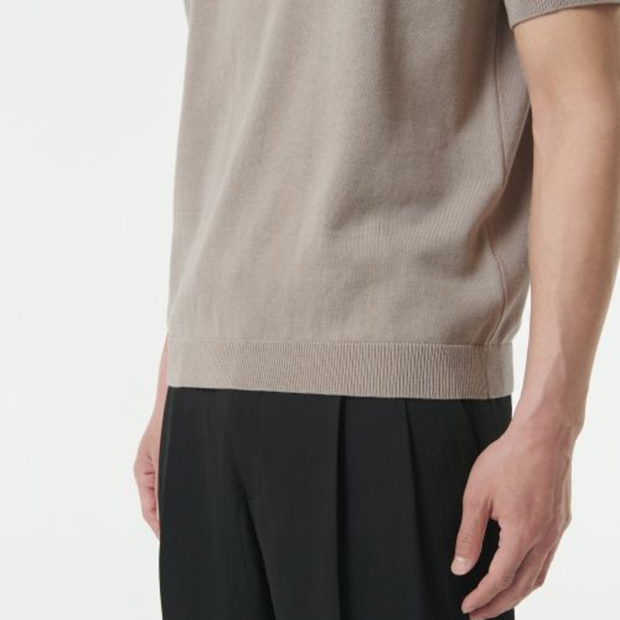 Mock Neck Tipping Short Sleeve Knit [Mushroom]
