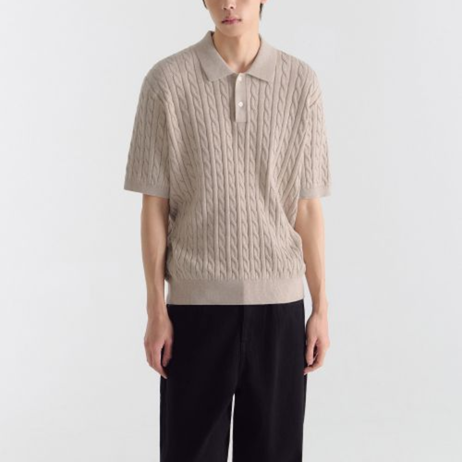 Cable Knitted Polo Shirt [Oatmeal]