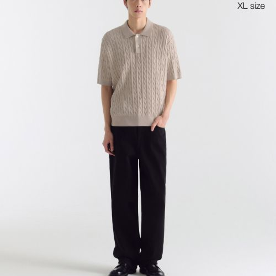 Cable Knitted Polo Shirt [Oatmeal]
