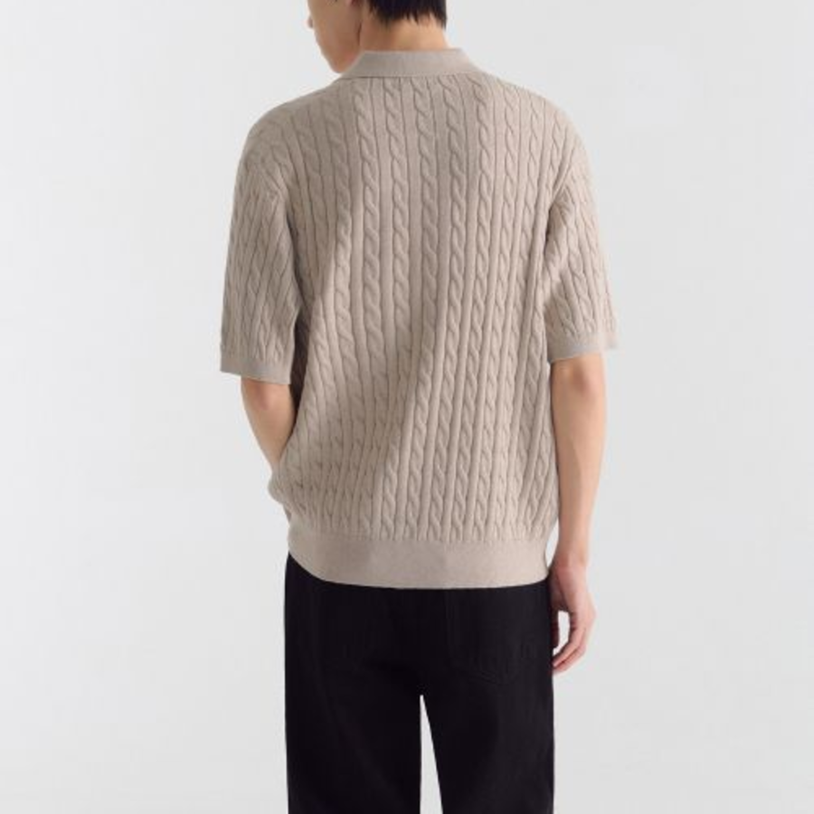Cable Knitted Polo Shirt [Oatmeal]