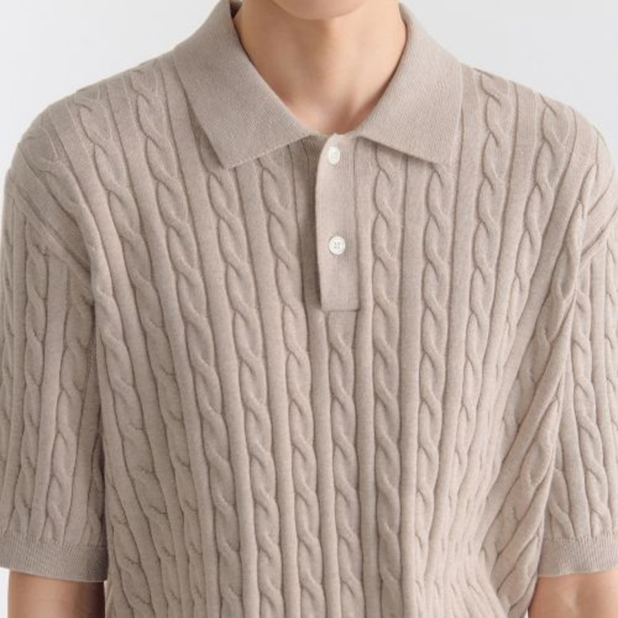 Cable Knitted Polo Shirt [Oatmeal]