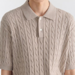 Cable Knitted Polo Shirt [Oatmeal]