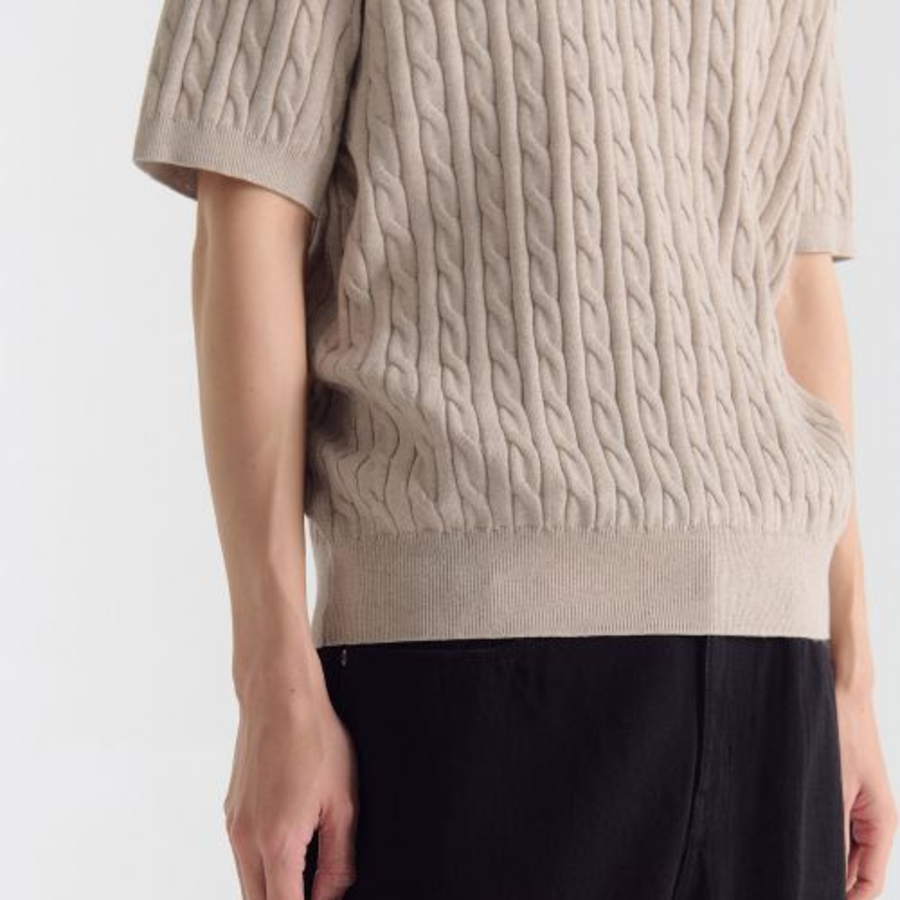 Cable Knitted Polo Shirt [Oatmeal]