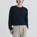 Merino Wool Blend High Gauge Crew Neck Knit [Navy]