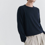 Merino Wool Blend High Gauge Crew Neck Knit [Navy]