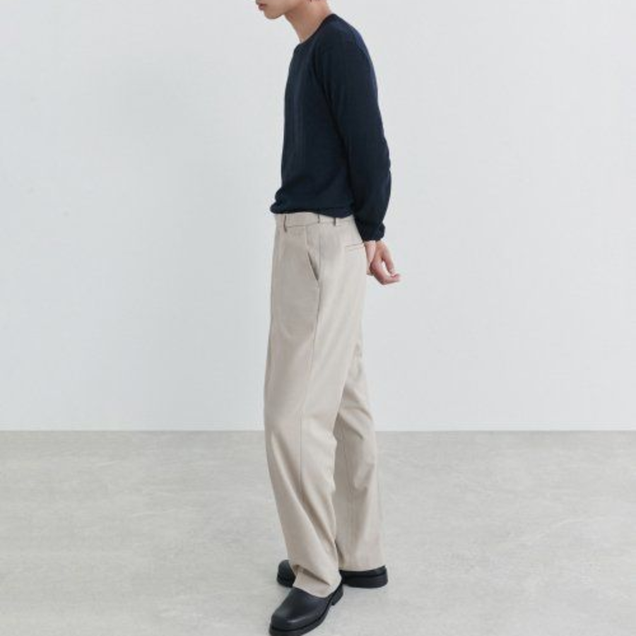 Merino Wool Blend High Gauge Crew Neck Knit [Navy]