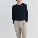 Merino Wool Blend High Gauge Crew Neck Knit [Navy]