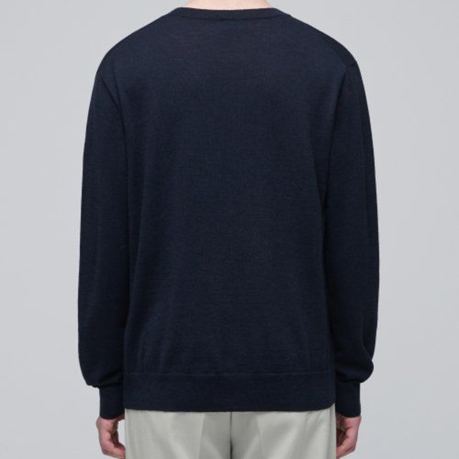 Merino Wool Blend High Gauge Crew Neck Knit [Navy]
