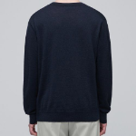 Merino Wool Blend High Gauge Crew Neck Knit [Navy]