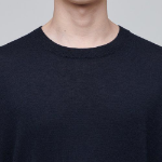 Merino Wool Blend High Gauge Crew Neck Knit [Navy]