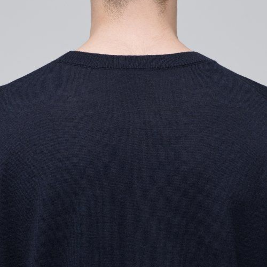 Merino Wool Blend High Gauge Crew Neck Knit [Navy]
