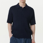 Cable Knitted Polo Shirt [Navy]