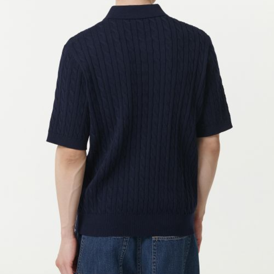 Cable Knitted Polo Shirt [Navy]