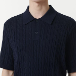 Cable Knitted Polo Shirt [Navy]