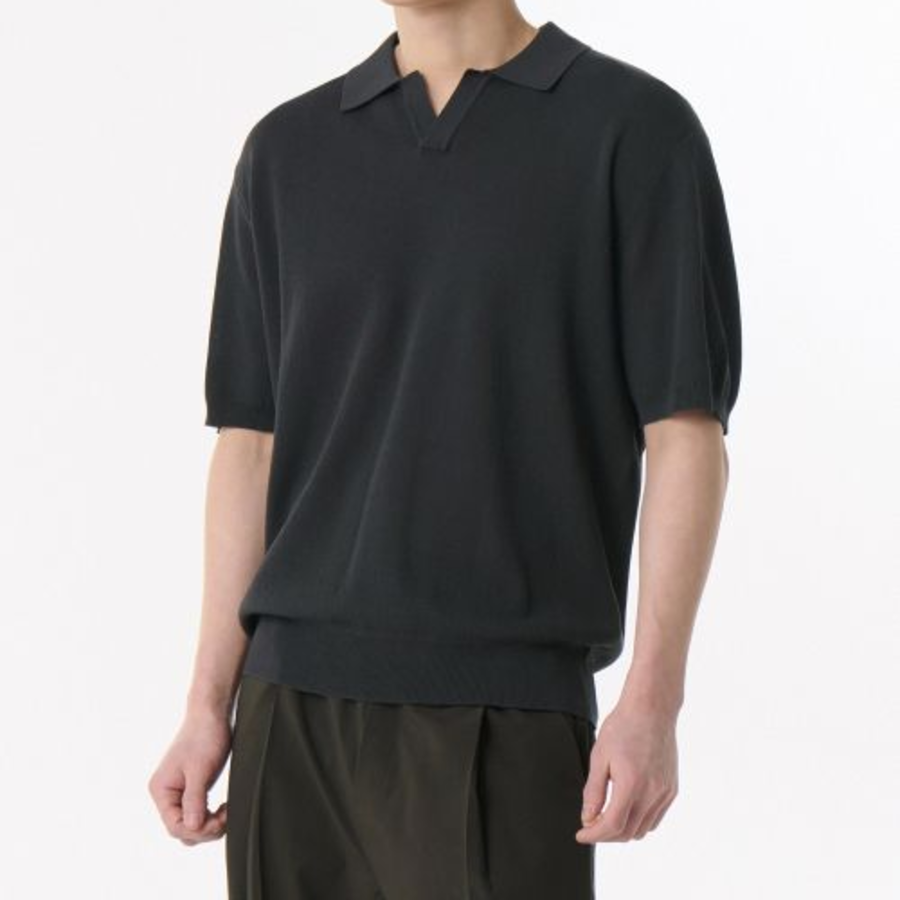 Cool Touch Slit-Neck Knitted Polo Shirt [Dark Grey]