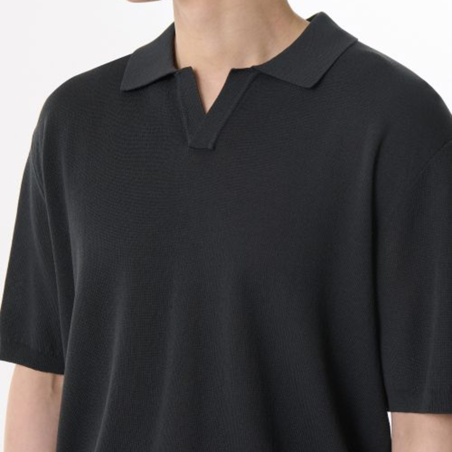 Cool Touch Slit-Neck Knitted Polo Shirt [Dark Grey]