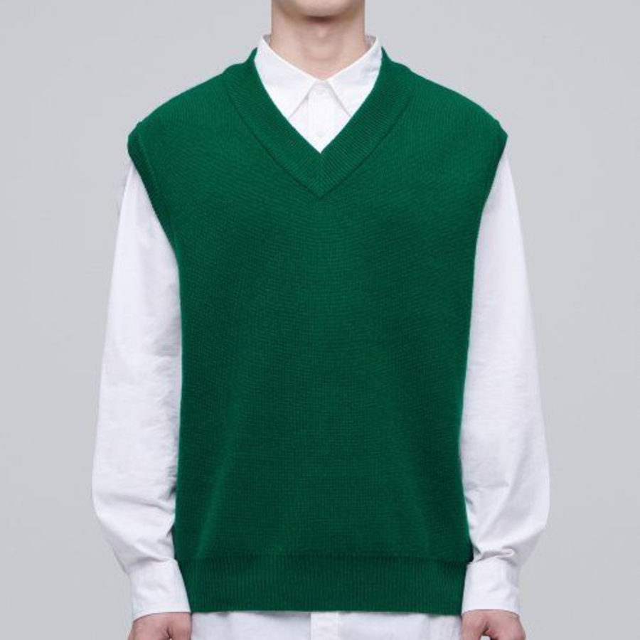 Oversized V-Neck Knit Vest [Green]