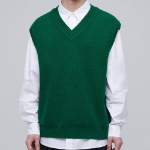 Oversized V-Neck Knit Vest [Green]