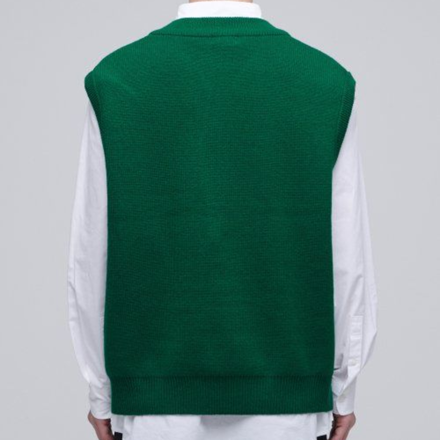 Oversized V-Neck Knit Vest [Green]