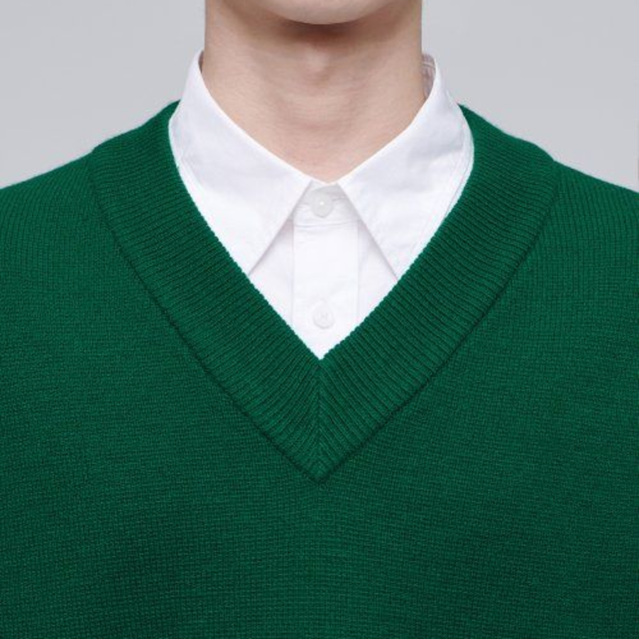 Oversized V-Neck Knit Vest [Green]