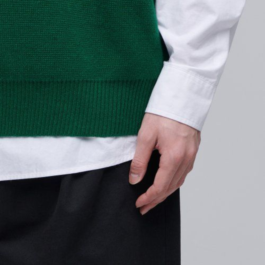 Oversized V-Neck Knit Vest [Green]