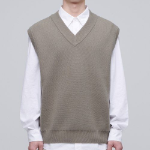 Oversized V-Neck Knit Vest [Dusty Beige]
