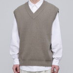 Oversized V-Neck Knit Vest [Dusty Beige]