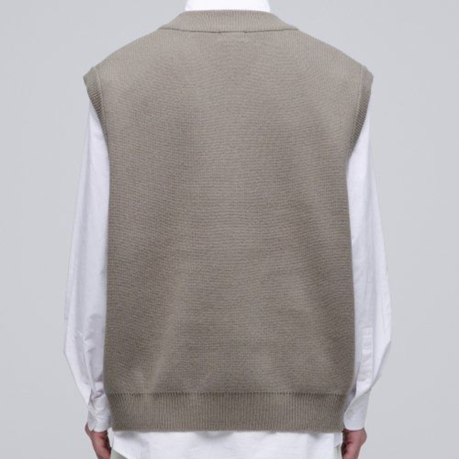 Oversized V-Neck Knit Vest [Dusty Beige]