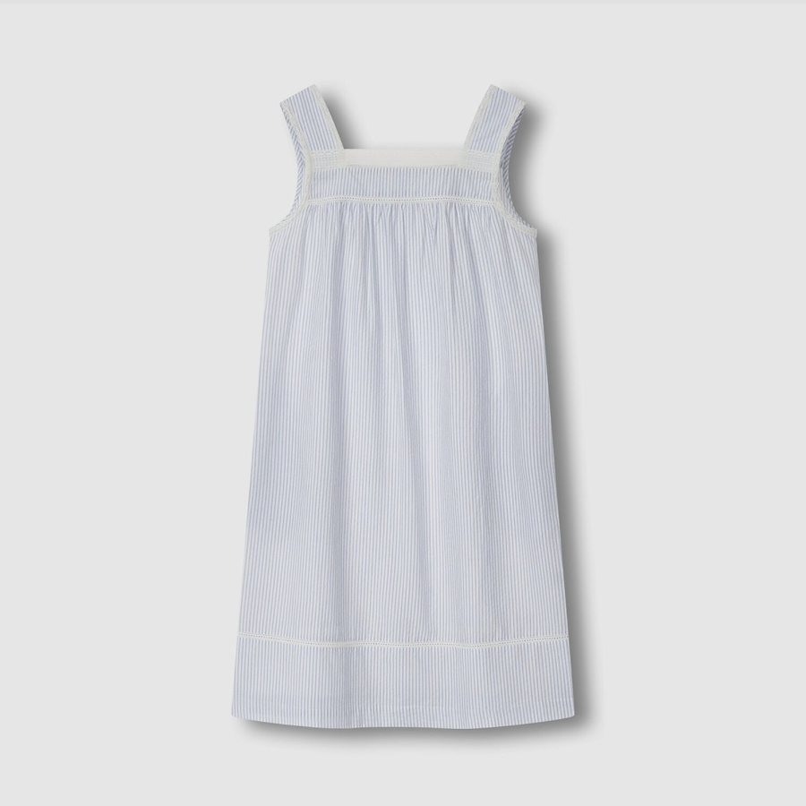 JAJU Seersucker Shirring Sleeveless Pajama Dress (Light Blue) — воздушная ночная сорочка для тёплых ночей