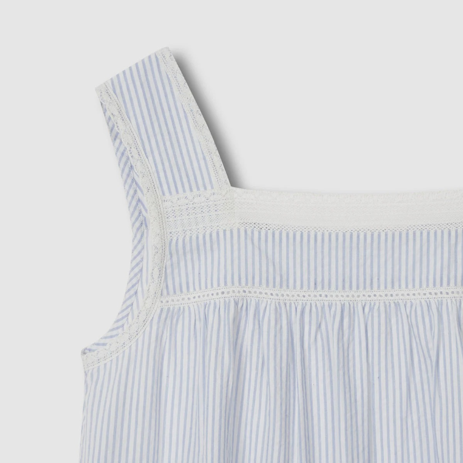 JAJU Seersucker Shirring Sleeveless Pajama Dress (Light Blue) — воздушная ночная сорочка для тёплых ночей