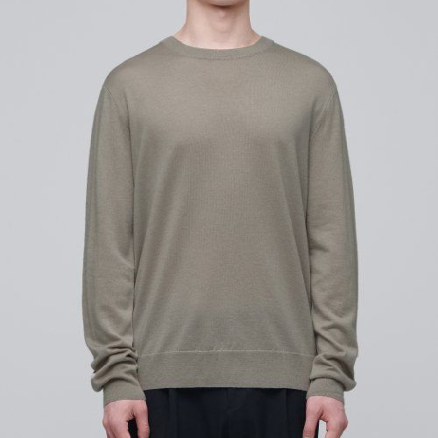 Merino Wool Blend High Gauge Crew Neck Knit [Dusty Beige]