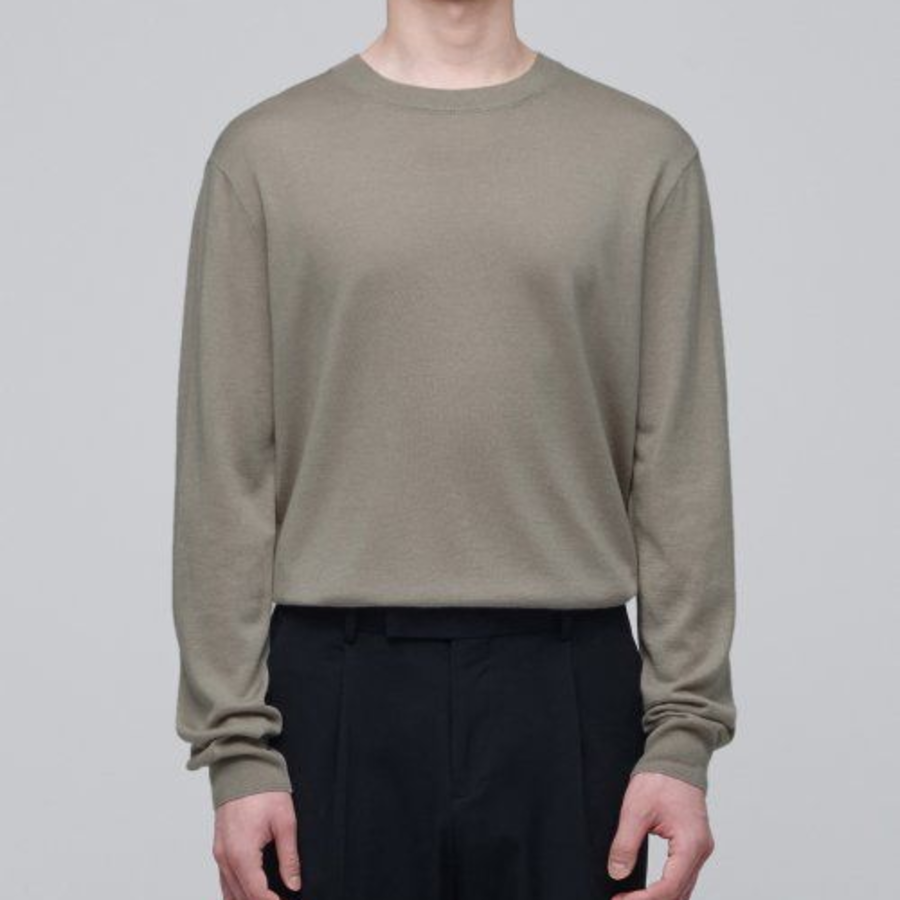 Merino Wool Blend High Gauge Crew Neck Knit [Dusty Beige]