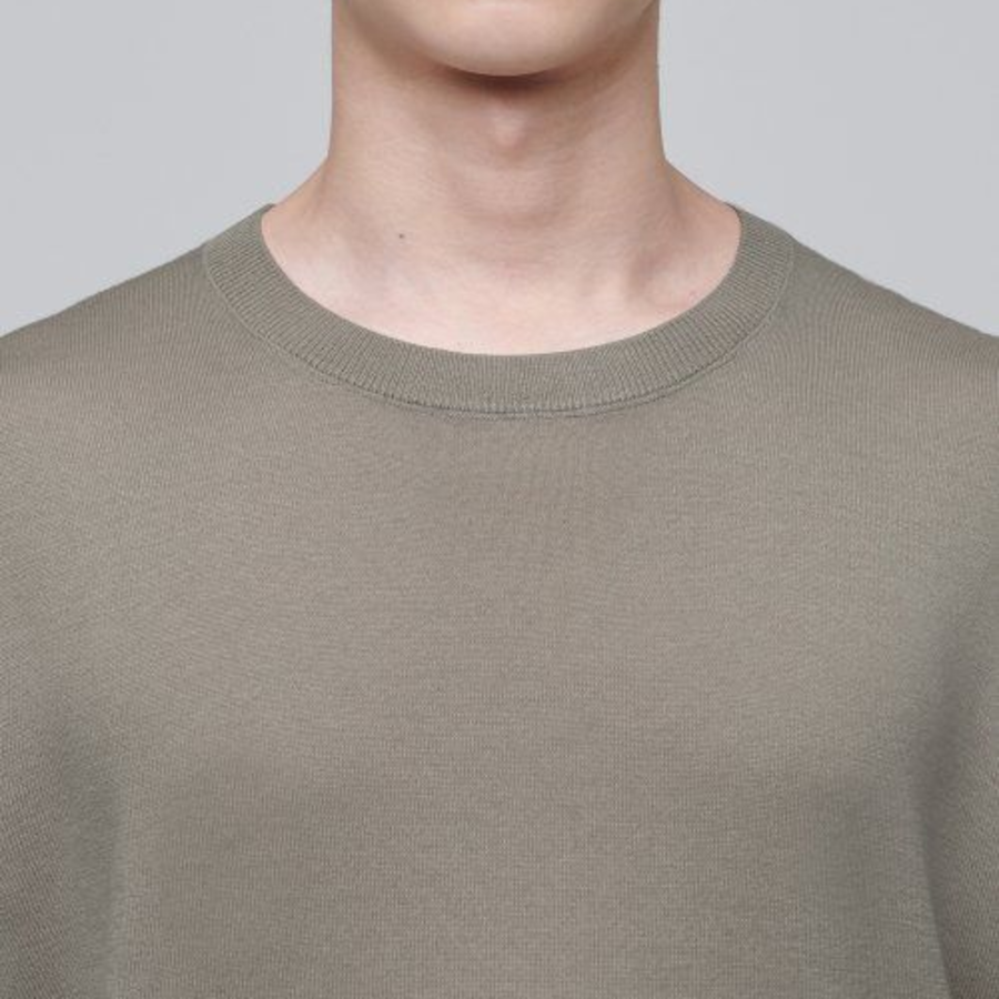 Merino Wool Blend High Gauge Crew Neck Knit [Dusty Beige]