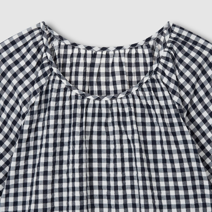 JAJU Cotton Seersucker Short-Sleeve Pajama Dress (Navy) — лёгкость и комфорт для тёплых ночей