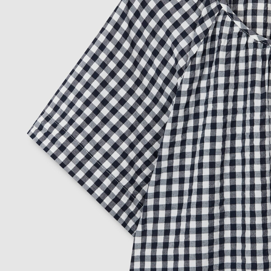 JAJU Cotton Seersucker Short-Sleeve Pajama Dress (Navy) — лёгкость и комфорт для тёплых ночей