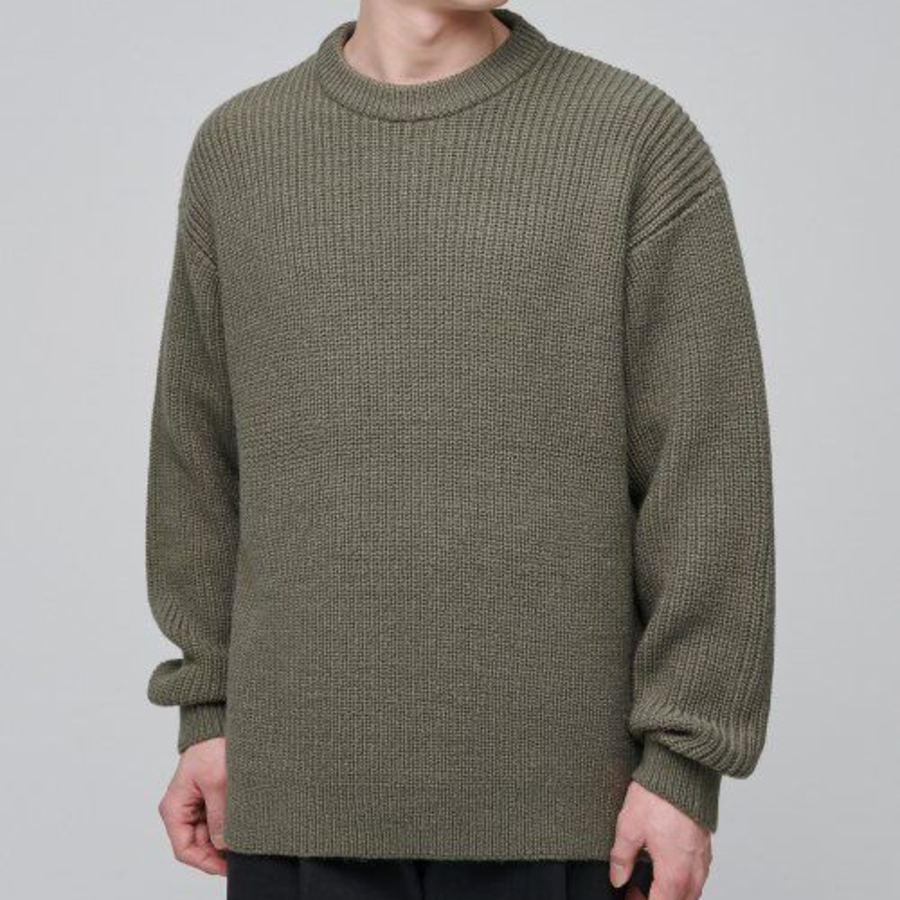 Alpaca Ribbed Crew Neck Knit [Desert Sage]