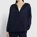 JAJU Pure Cotton Long-Sleeve Pajama Shirt (Navy) — классика уюта из натурального хлопка