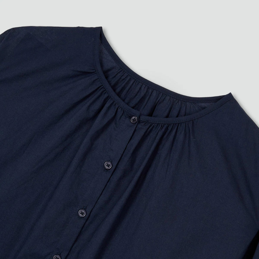 JAJU Pure Cotton Long-Sleeve Pajama Shirt (Navy) — классика уюта из натурального хлопка