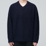 Lambswool Ribbed V-Neck Knit [Navy]