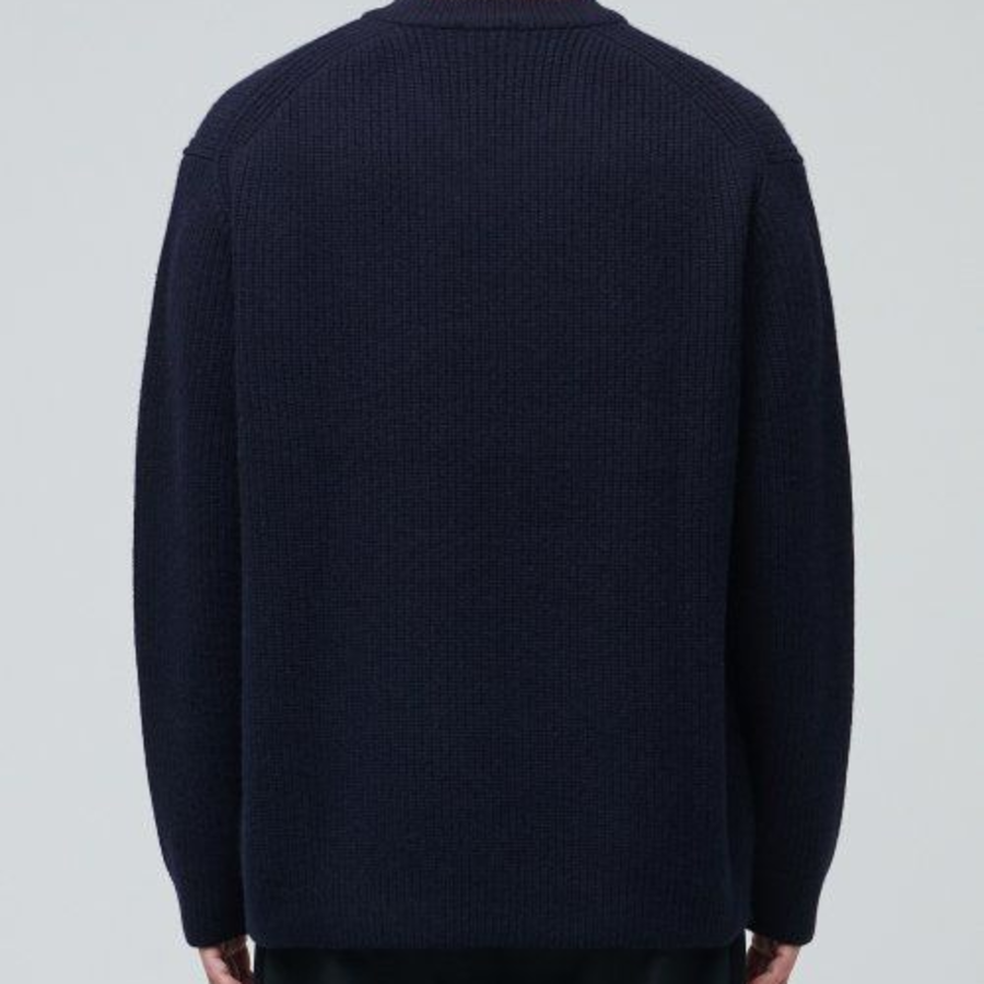 Lambswool Ribbed V-Neck Knit [Navy]