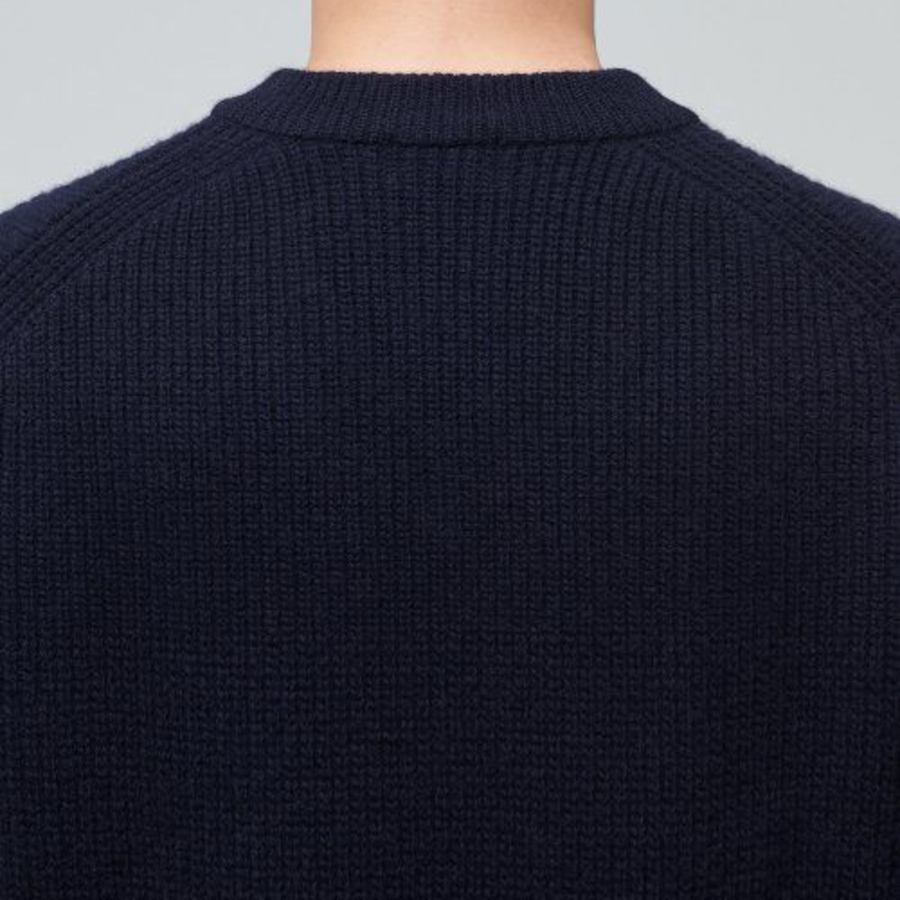 Lambswool Ribbed V-Neck Knit [Navy]