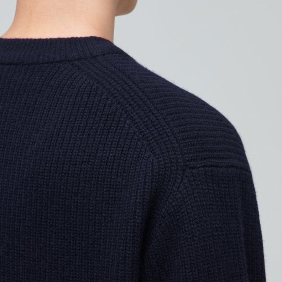 Lambswool Ribbed V-Neck Knit [Navy]