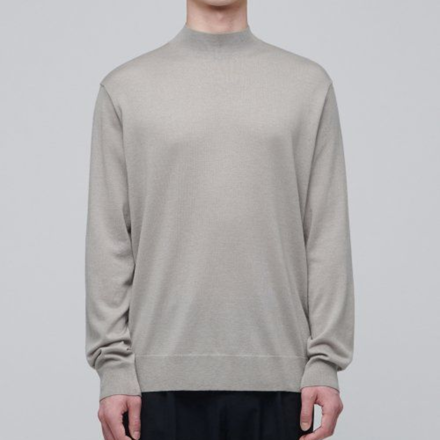 Merino Wool Blend High-Gauge Mock Neck Knit [Mushroom]