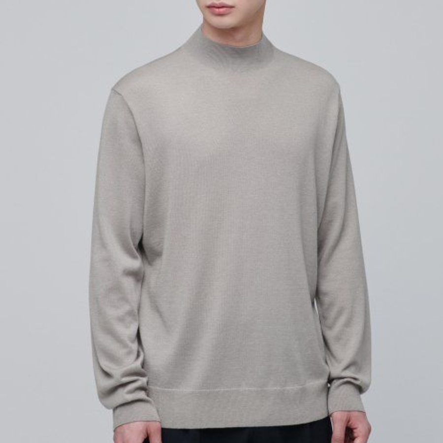 Merino Wool Blend High-Gauge Mock Neck Knit [Mushroom]