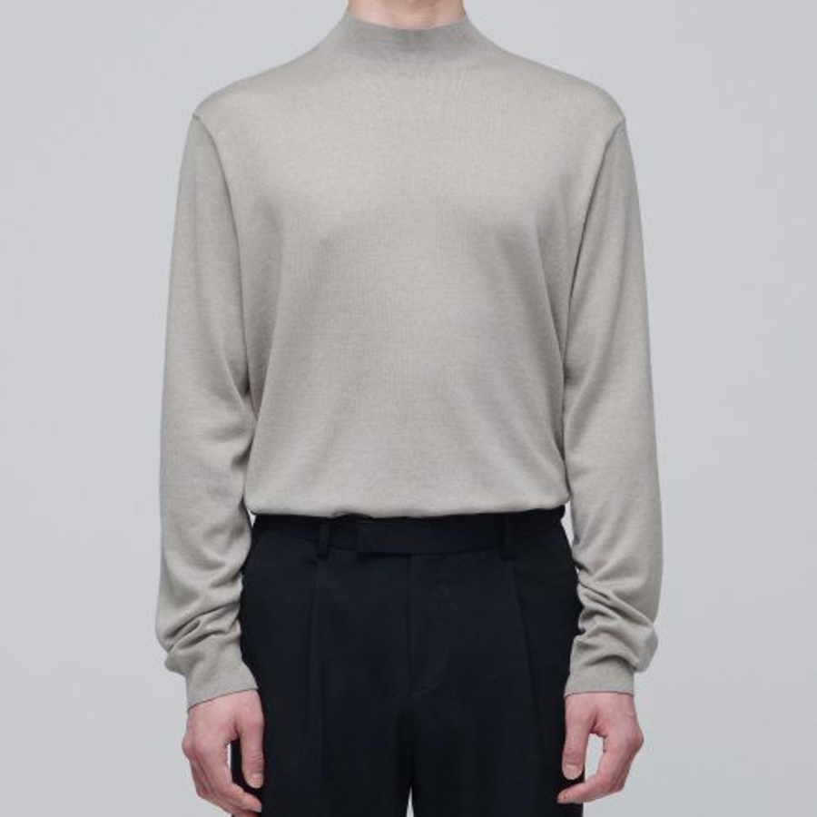 Merino Wool Blend High-Gauge Mock Neck Knit [Mushroom]