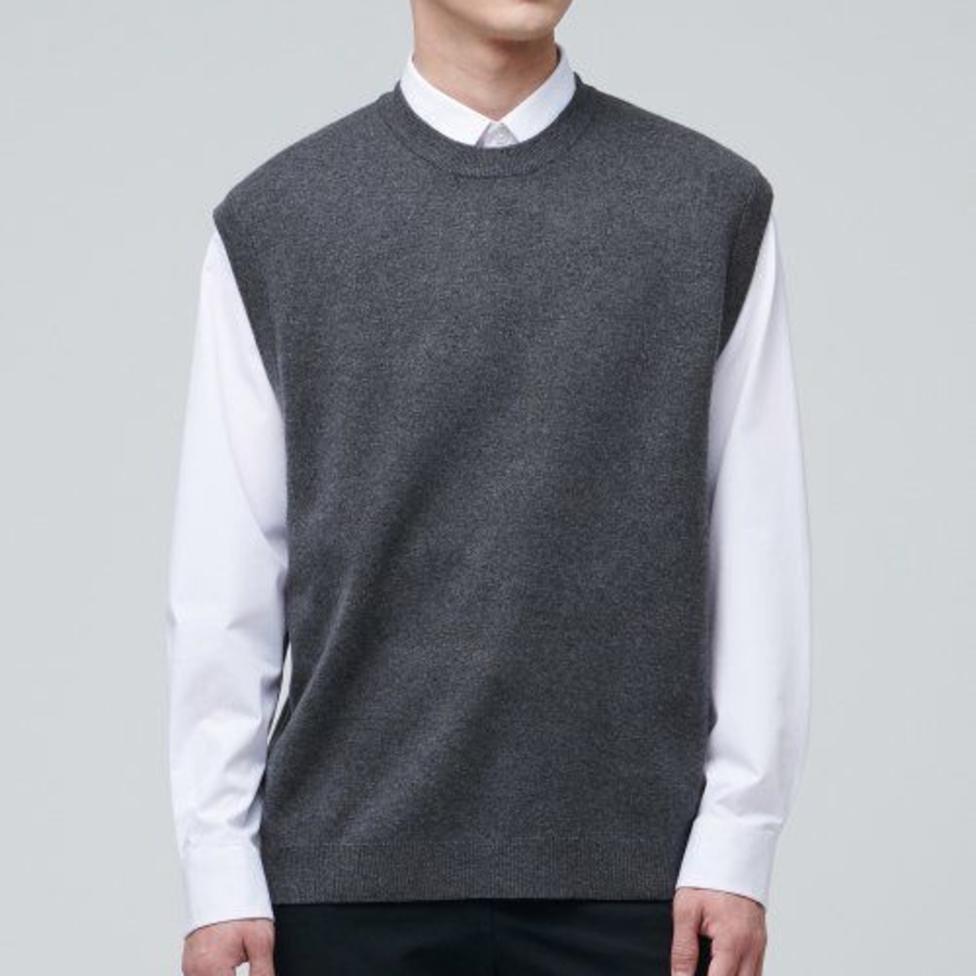 Lambswool Crew Neck Knit Vest [Medium Gray]